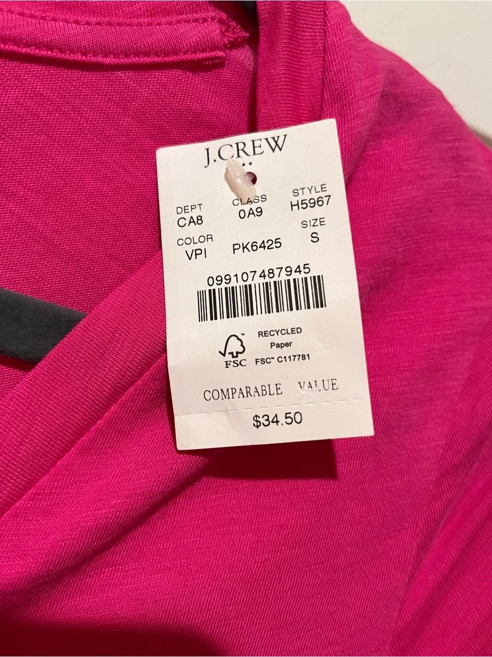 J Crew Pink “Slub Cotton Tee” Size Small NWT